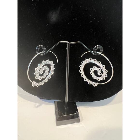 Silver Ethic Tribal Bohemian Swirl Festival Hoop Pierced Earrings - Picture 1 of 6